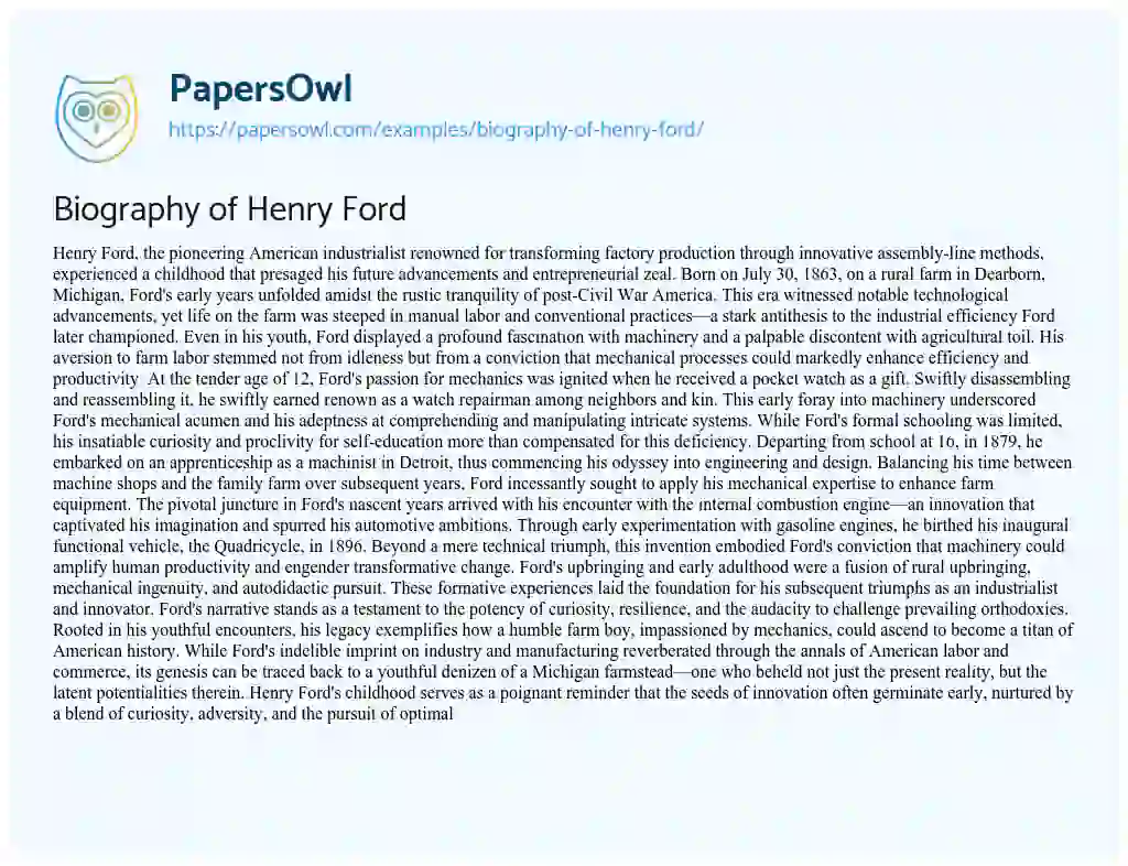 Essay on Biography of Henry Ford