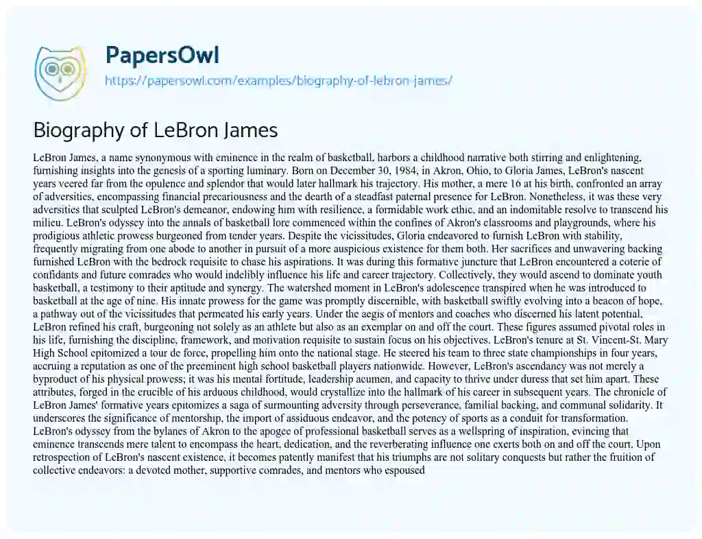Essay on Biography of LeBron James