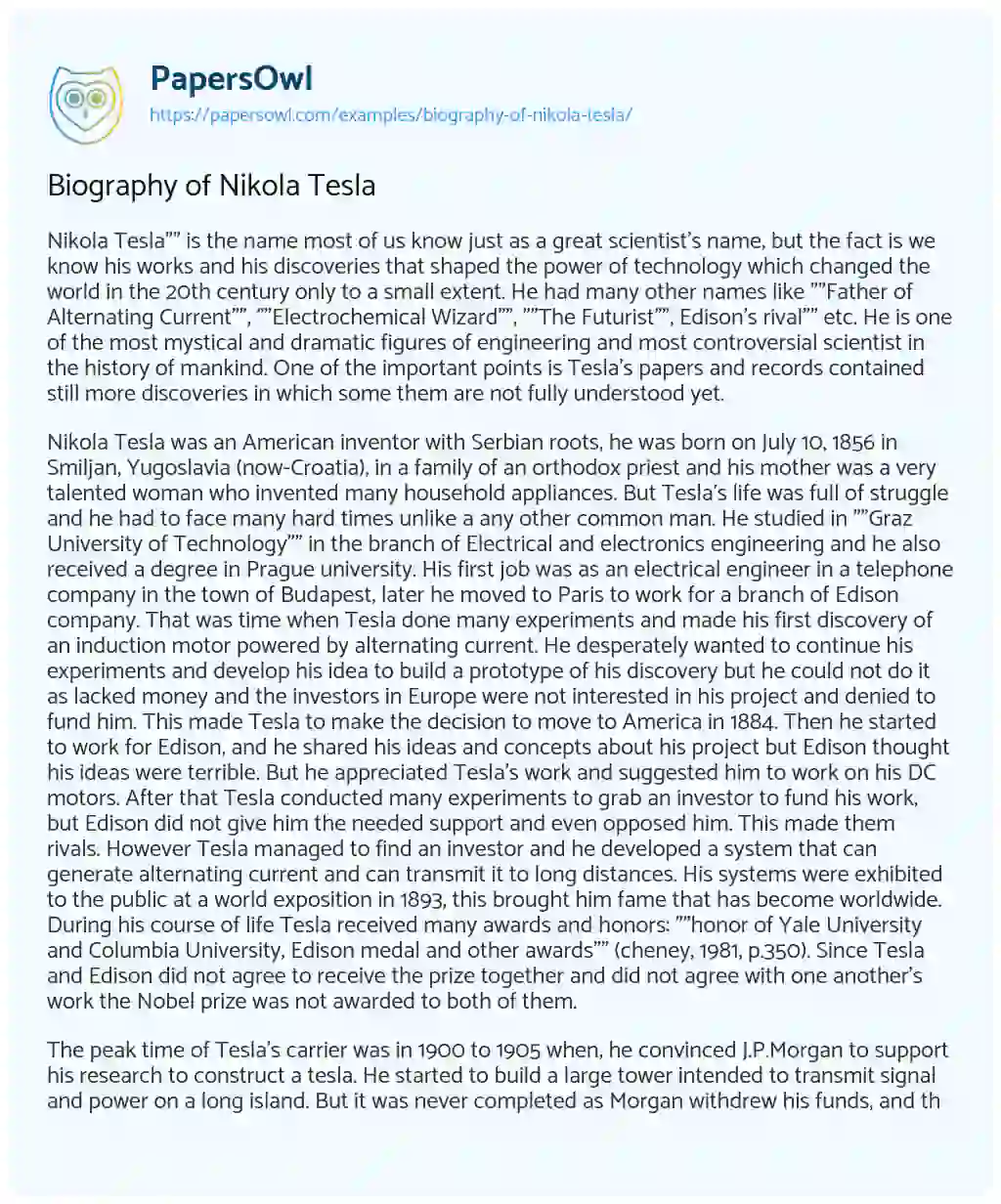 short essay about nikola tesla