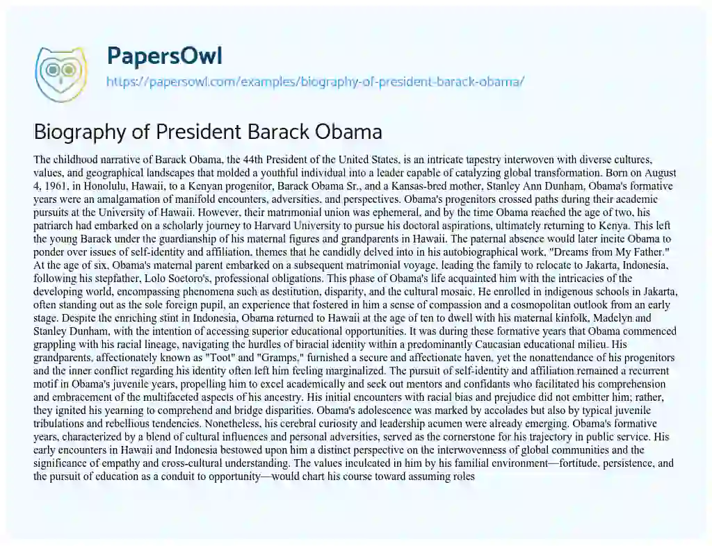 Essay on Biography of President Barack Obama