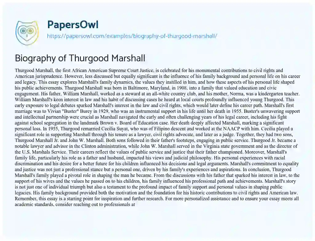 Essay on Biography of Thurgood Marshall