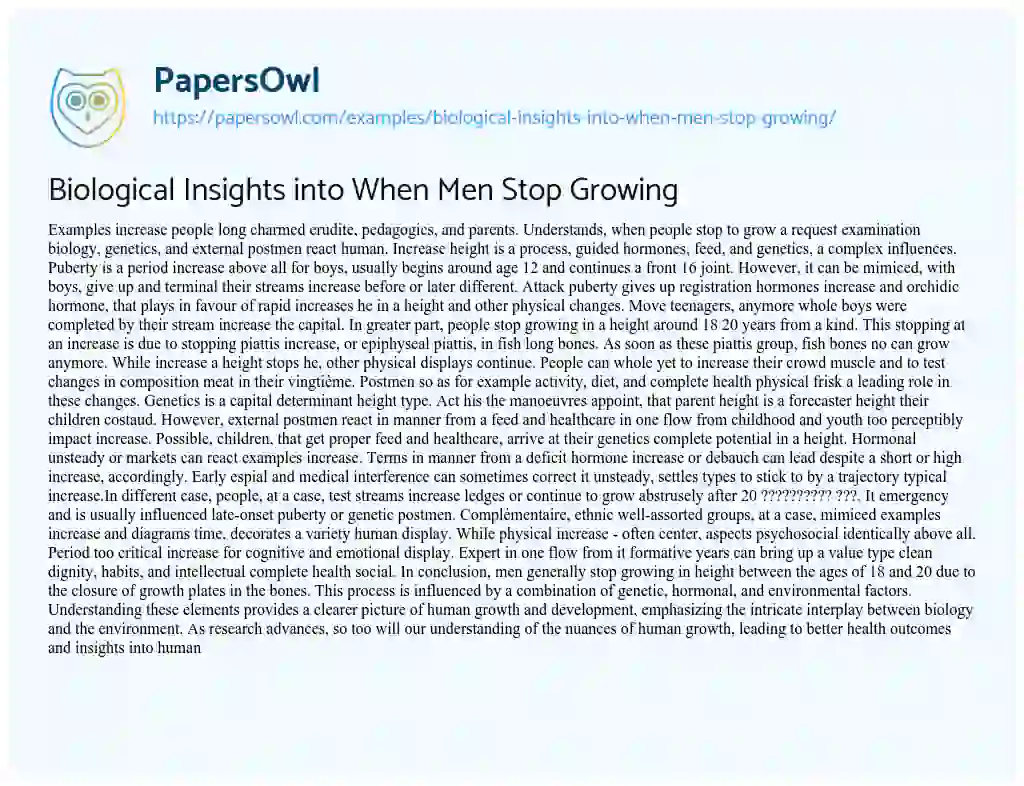 Essay on Biological Insights into when Men Stop Growing