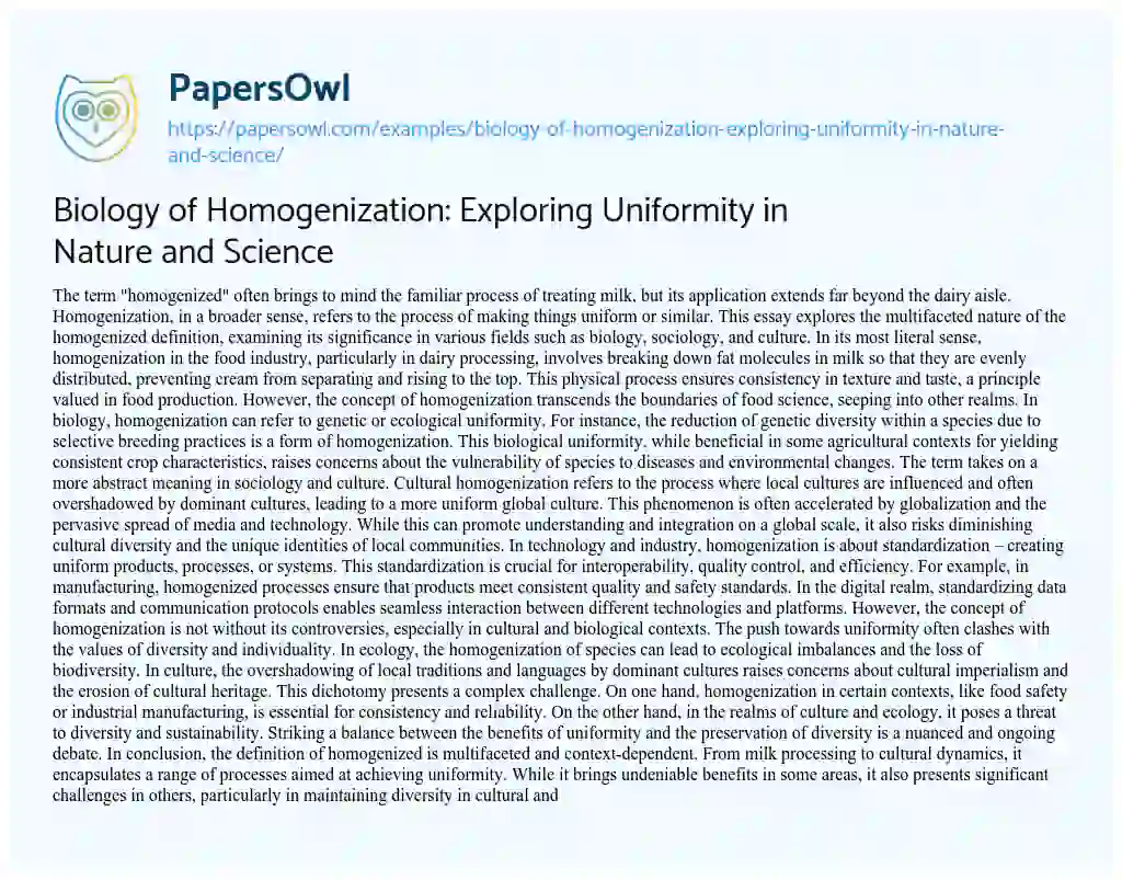 Essay on Biology of Homogenization: Exploring Uniformity in Nature and Science