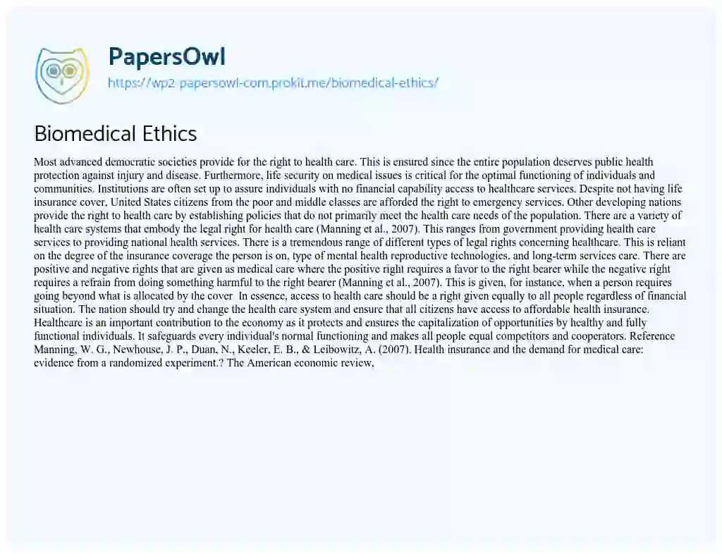 Biomedical Ethics essay