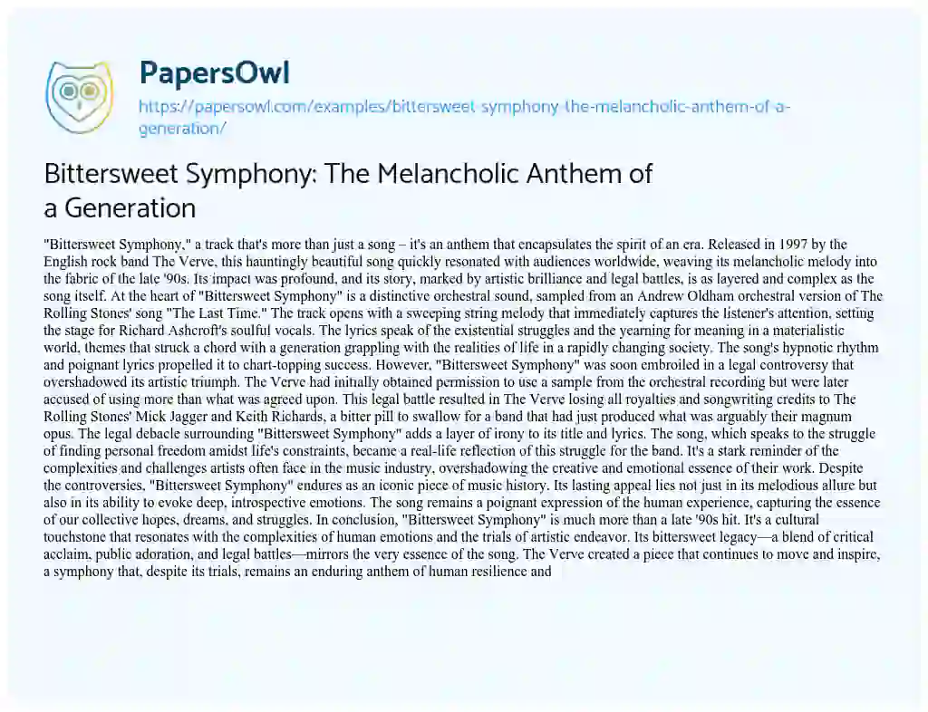 Essay on Bittersweet Symphony: the Melancholic Anthem of a Generation