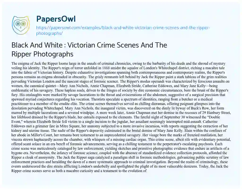 Essay on Black and White : Victorian Crime Scenes and the Ripper Photographs
