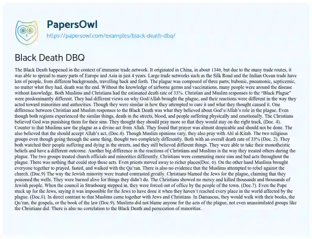 Essay on Black Death DBQ