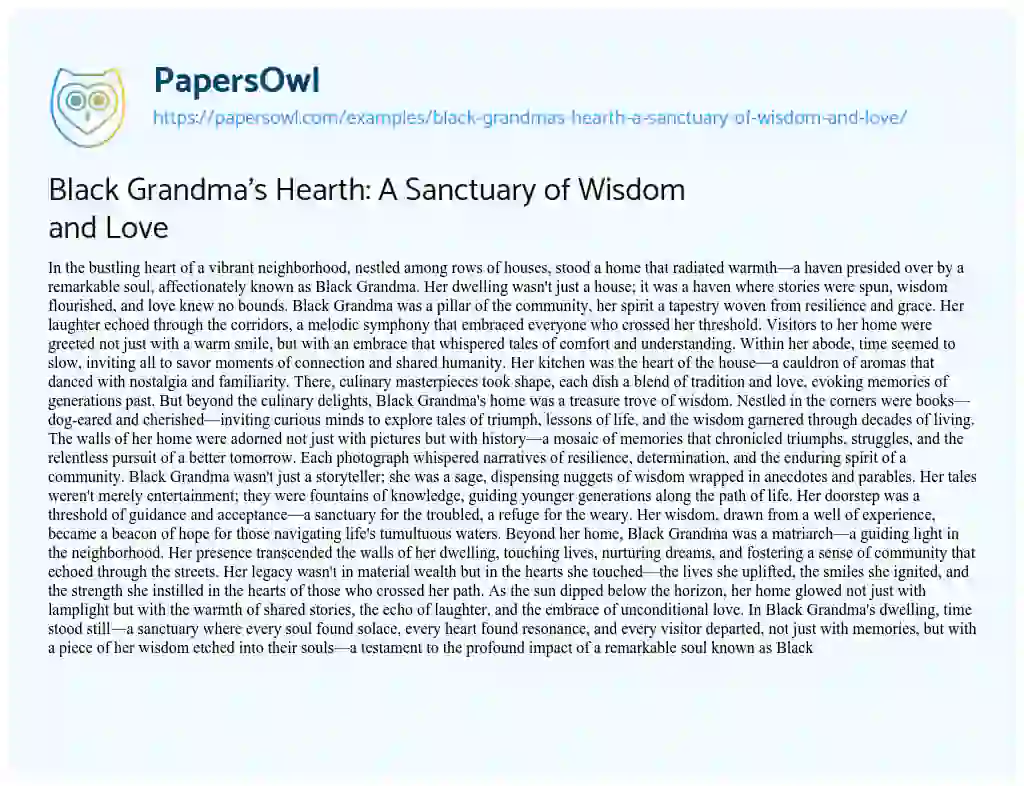 Essay on Black Grandma’s Hearth: a Sanctuary of Wisdom and Love