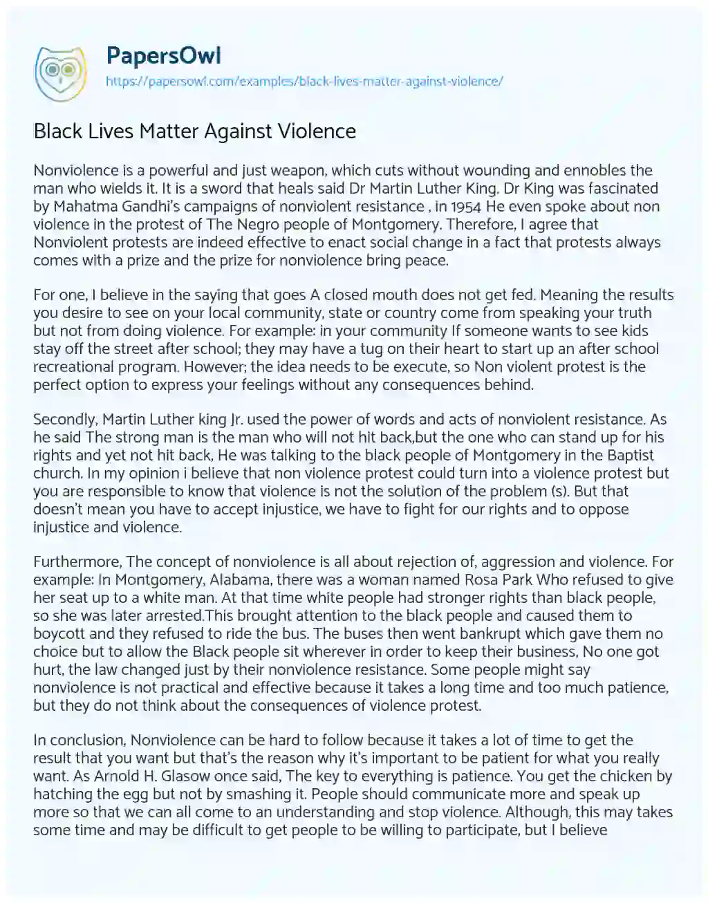 Essay on Black Lives Matter against Violence