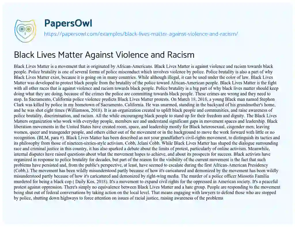 Black Lives Matter against Violence and Racism essay