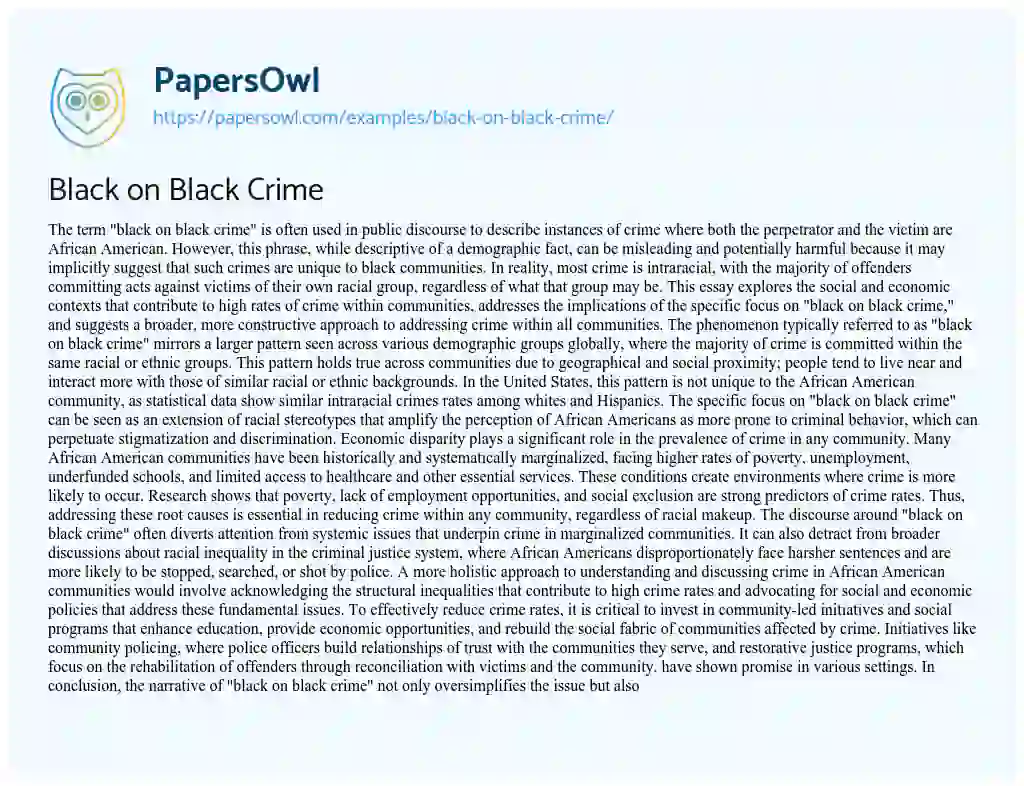 Essay on Black on Black Crime