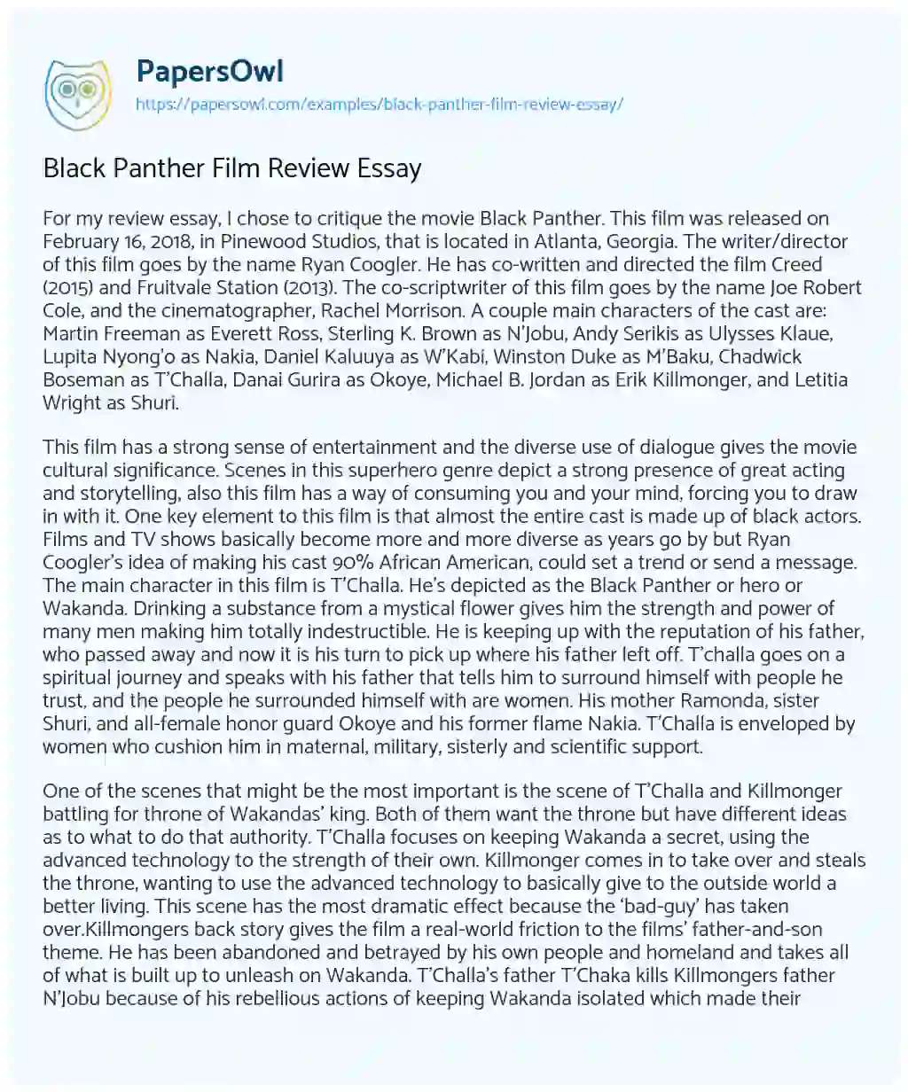 Essay on Black Panther Film Review Essay