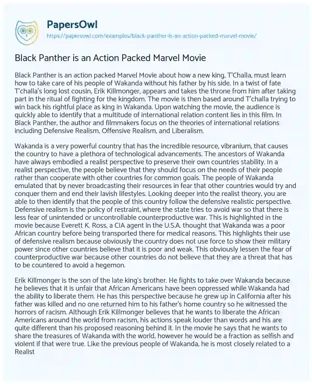 Black Panther is an Action Packed Marvel Movie essay