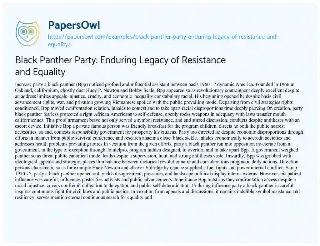 Black Panther Party: Enduring Legacy Of Resistance And Equality - Free 