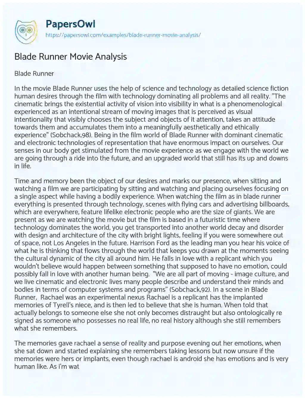 Essay on Blade Runner Movie Analysis