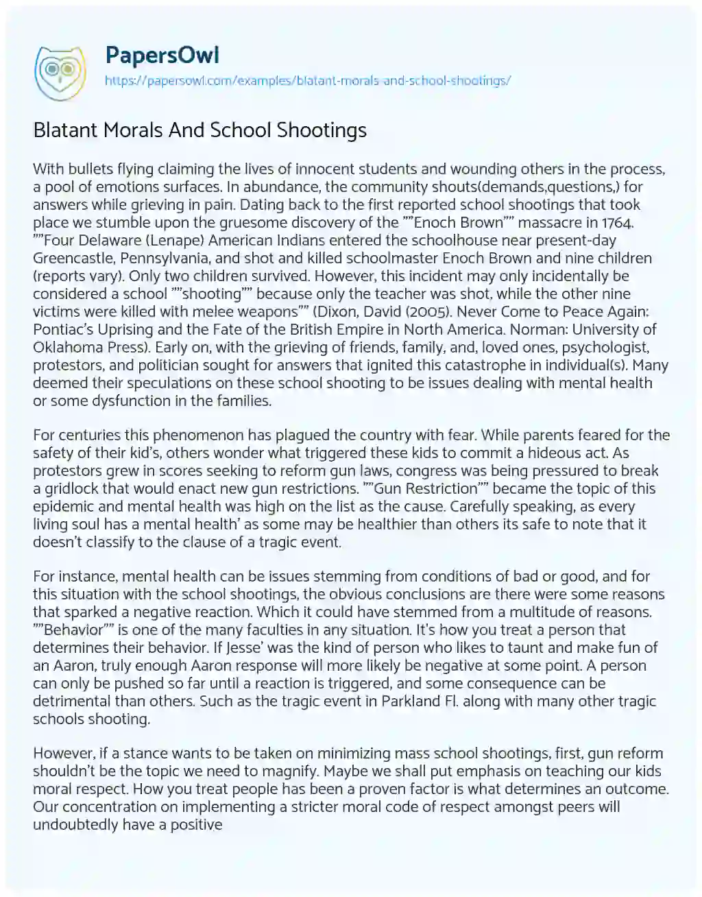 Essay on Blatant Morals and School Shootings