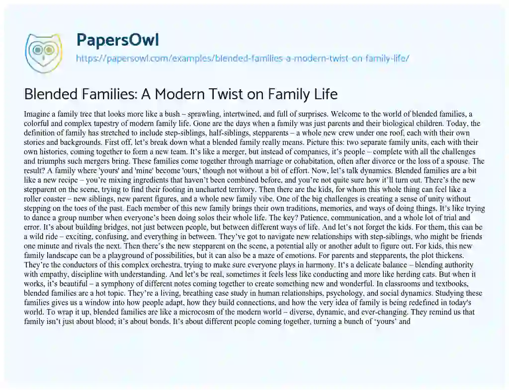 Essay on Blended Families: a Modern Twist on Family Life