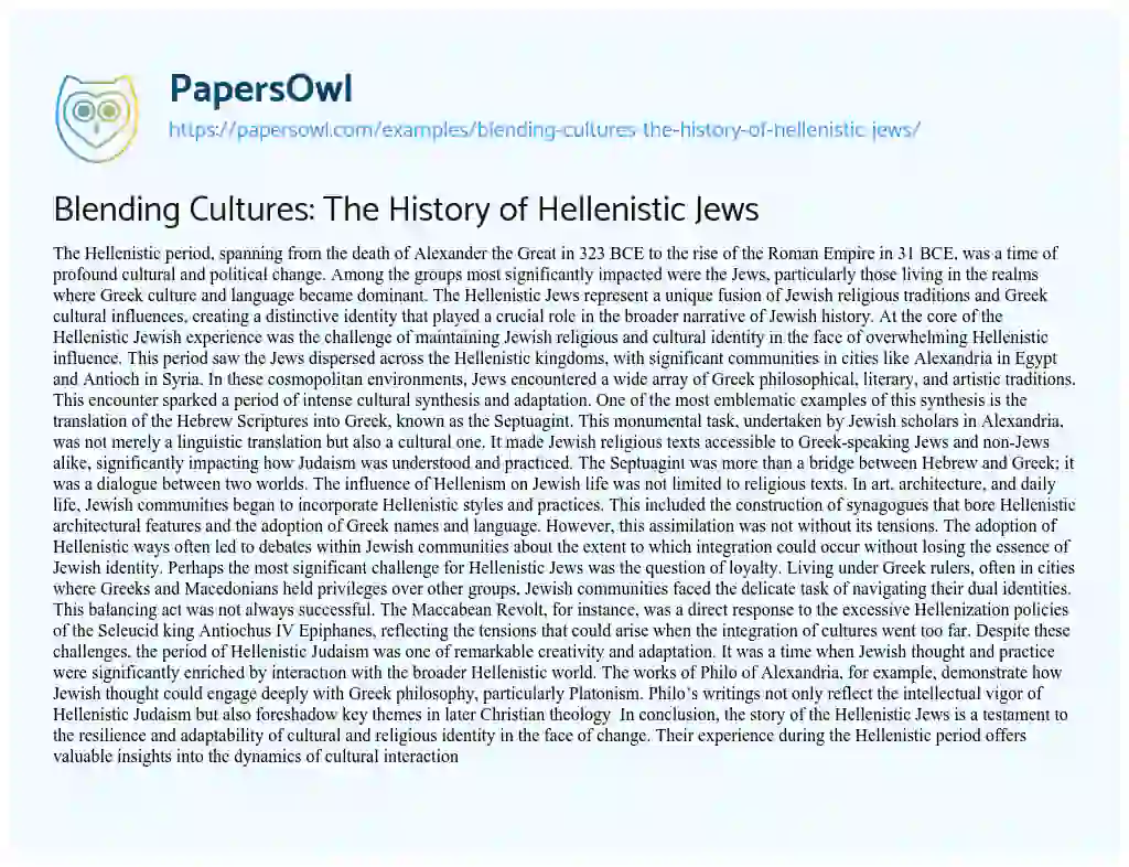 Essay on Blending Cultures: the History of Hellenistic Jews