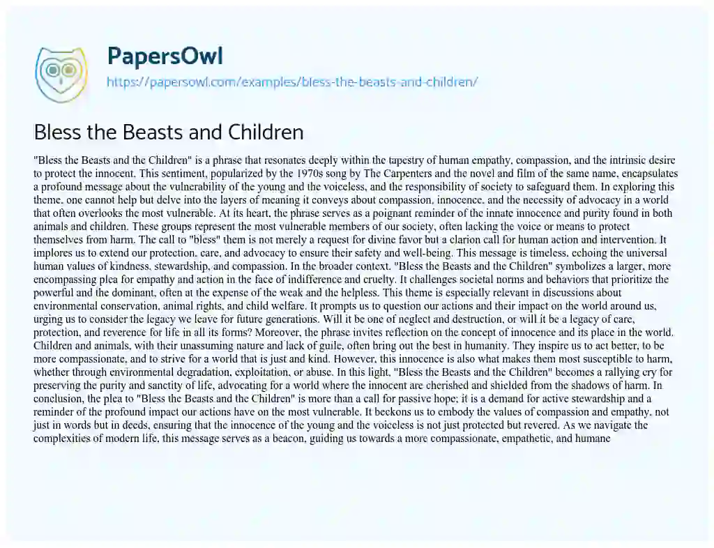 Essay on Bless the Beasts and Children