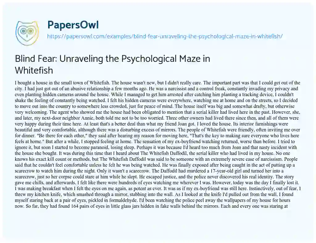 Essay on Blind Fear: Unraveling the Psychological Maze in Whitefish