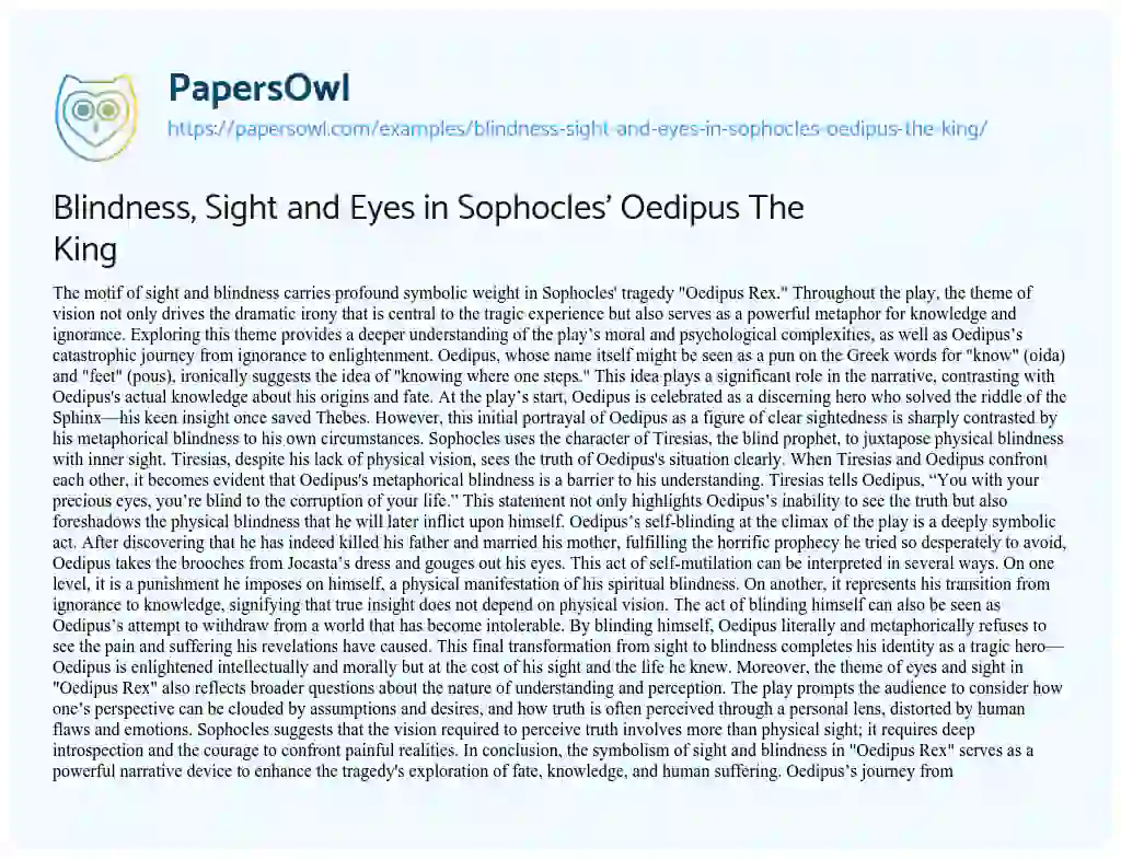 blindness in oedipus the king essay