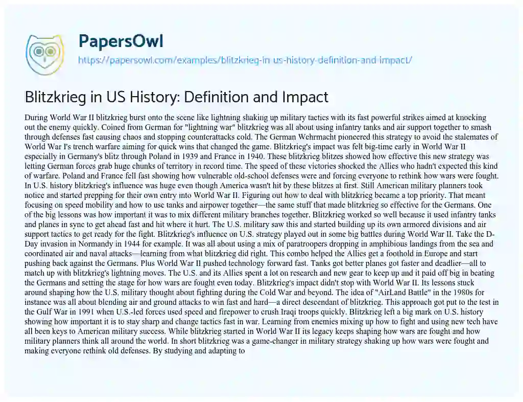 Essay on Blitzkrieg in US History: Definition and Impact