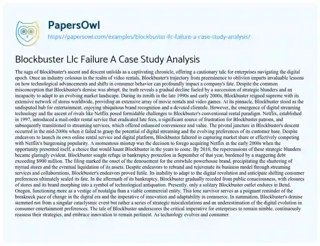 Essay on Blockbuster Llc Failure a Case Study Analysis
