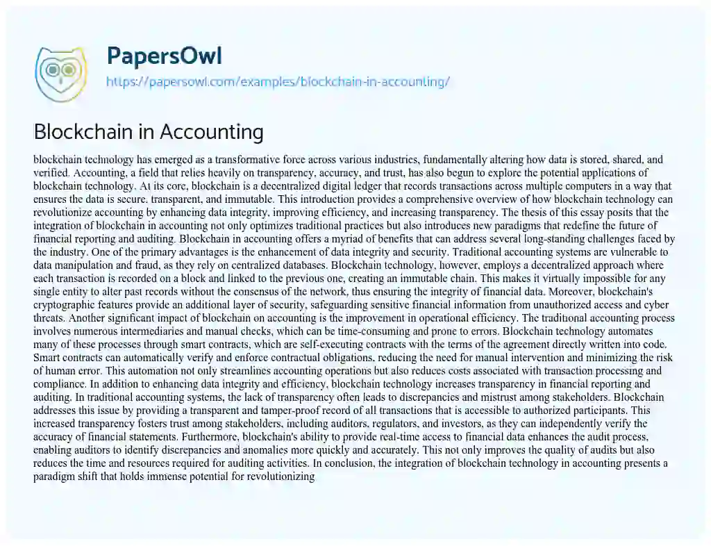 Essay on Blockchain in Accounting