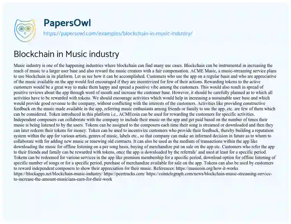 Essay on Blockchain in Music Industry