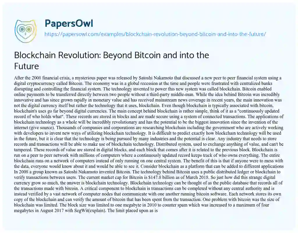 Essay on Blockchain Revolution: Beyond Bitcoin and into the Future
