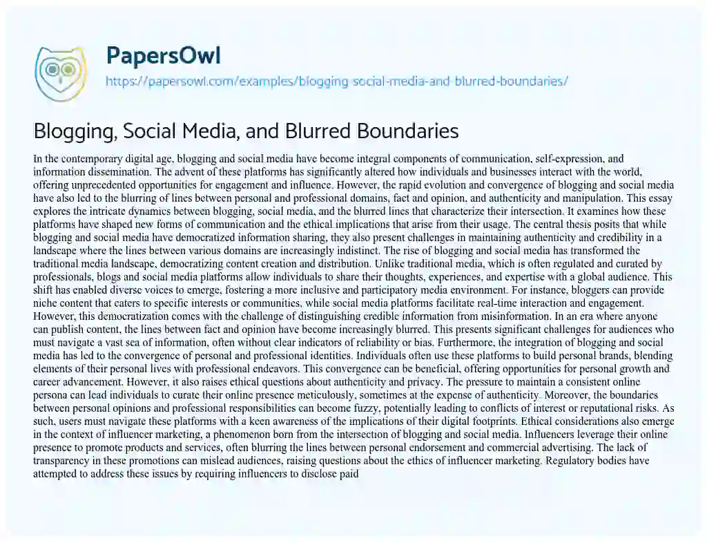 Essay on Blogging, Social Media, and Blurred Boundaries