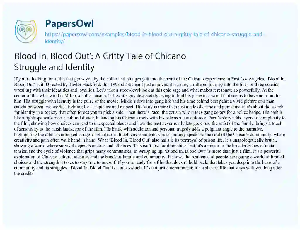 Essay on Blood In, Blood Out’: a Gritty Tale of Chicano Struggle and Identity