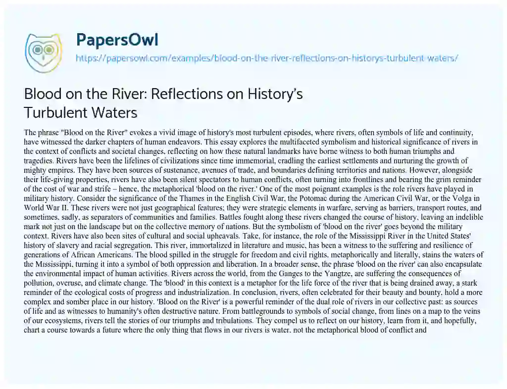 Essay on Blood on the River: Reflections on History’s Turbulent Waters