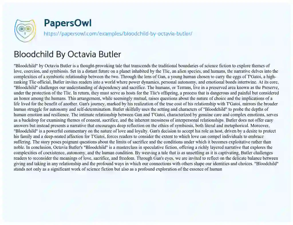 Essay on Bloodchild by Octavia Butler