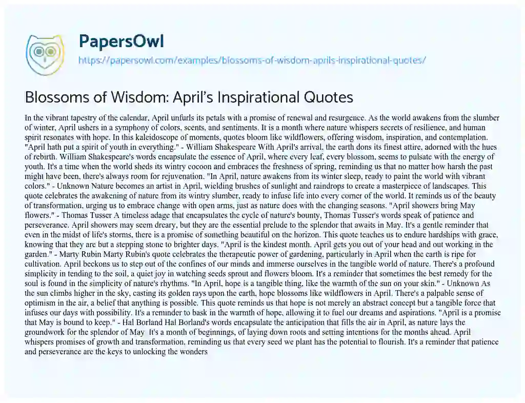 Essay on Blossoms of Wisdom: April’s Inspirational Quotes