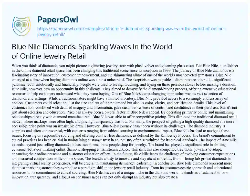 Essay on Blue Nile Diamonds: Sparkling Waves in the World of Online Jewelry Retail