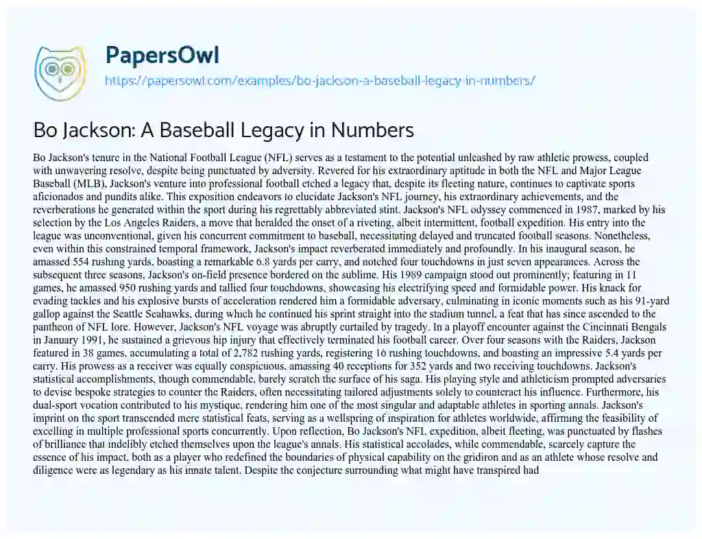 Essay on Bo Jackson: a Baseball Legacy in Numbers