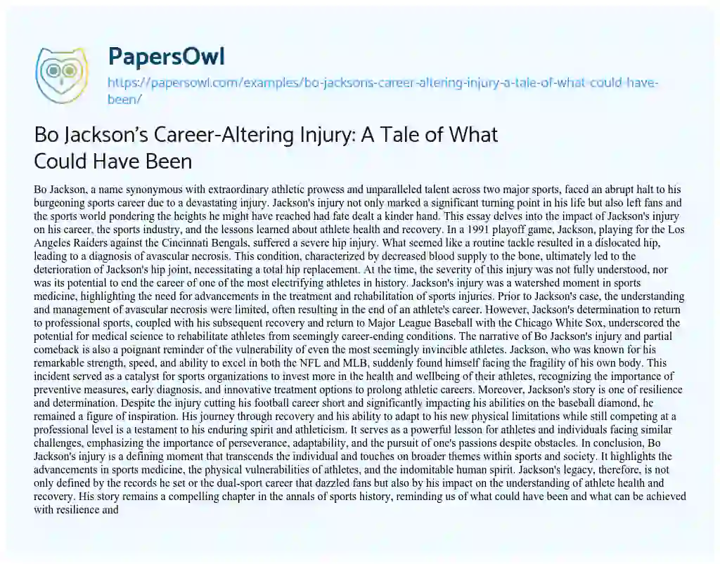 Essay on Bo Jackson’s Career-Altering Injury: a Tale of what could have been