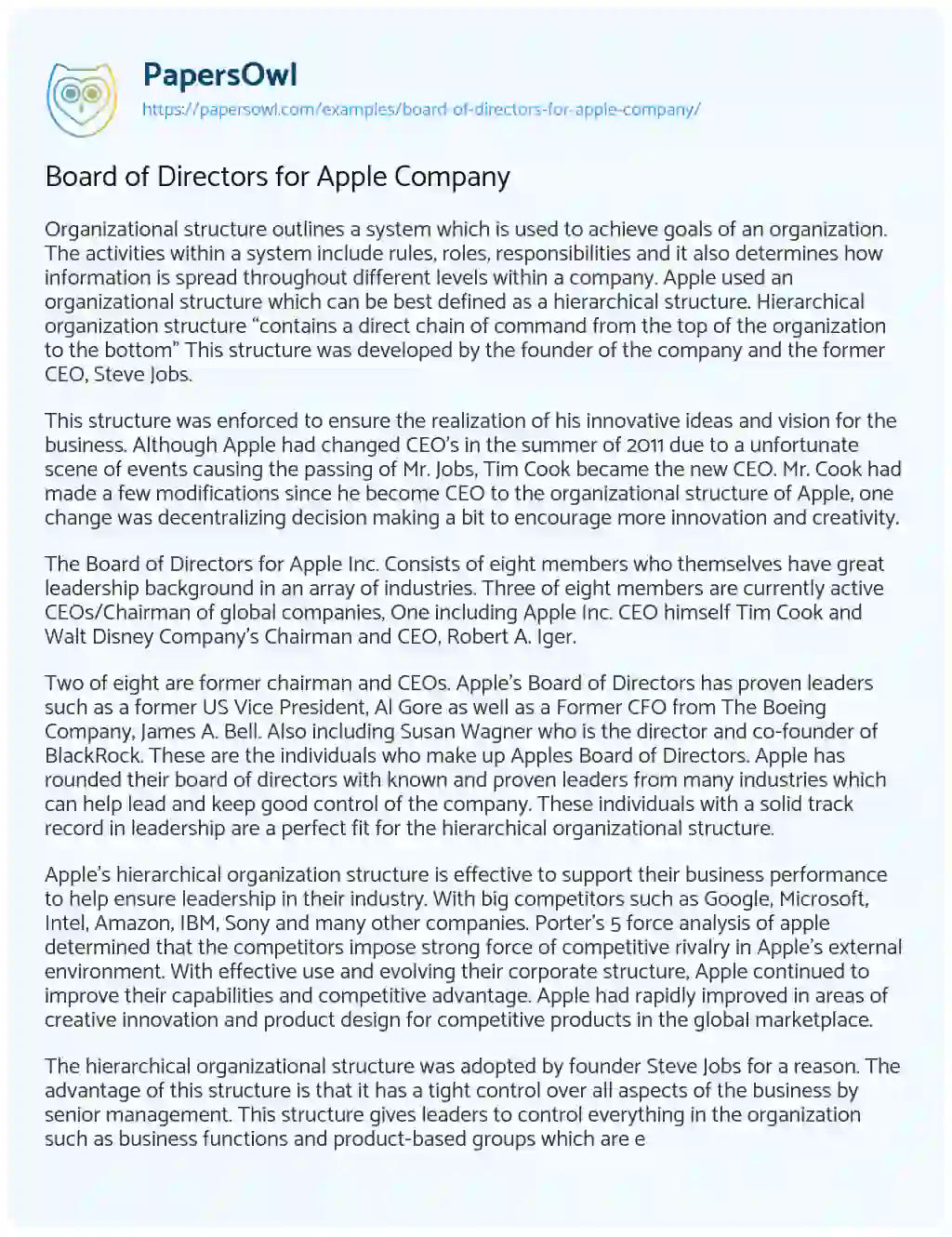 Essay on Board of Directors for Apple Company