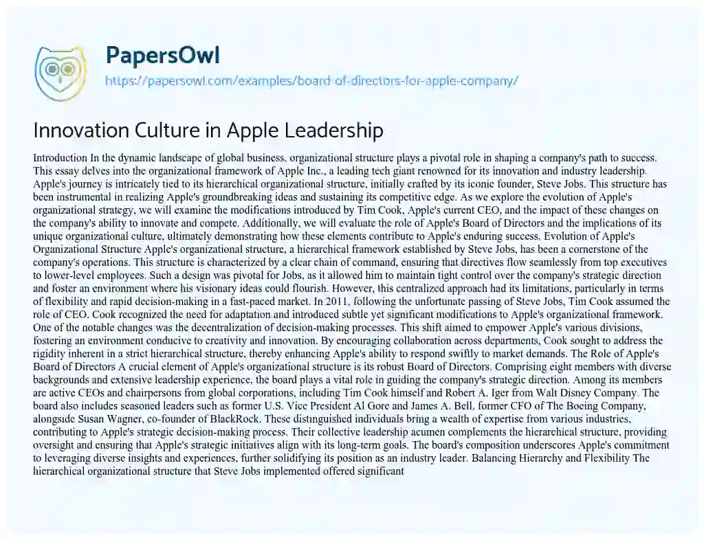 Essay on Board of Directors for Apple Company