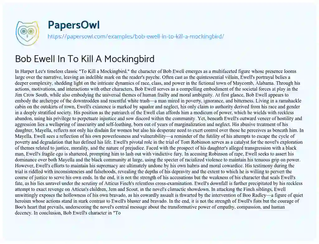 Essay on Bob Ewell in to Kill a Mockingbird