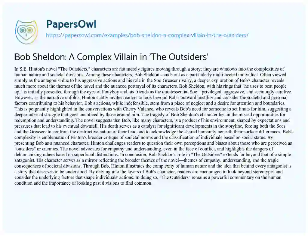 Essay on Bob Sheldon: a Complex Villain in ‘The Outsiders’