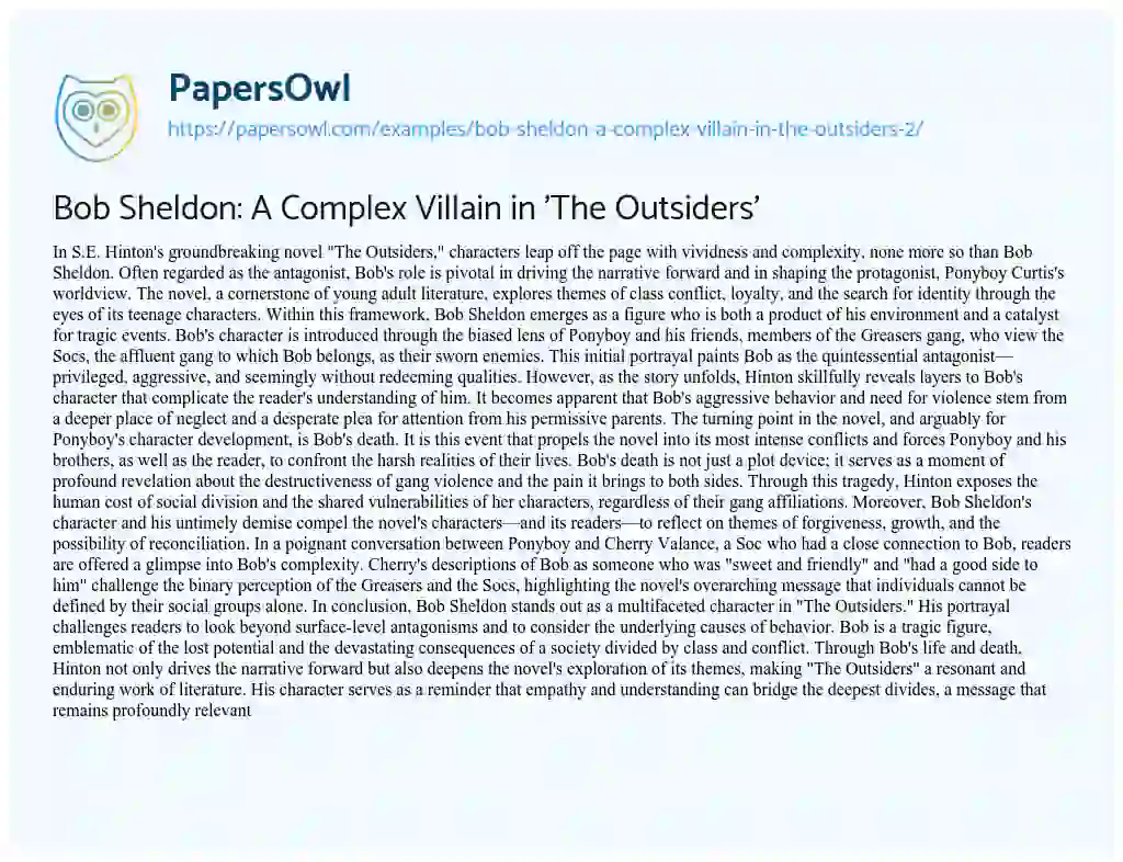 Essay on Bob Sheldon: a Complex Villain in ‘The Outsiders’