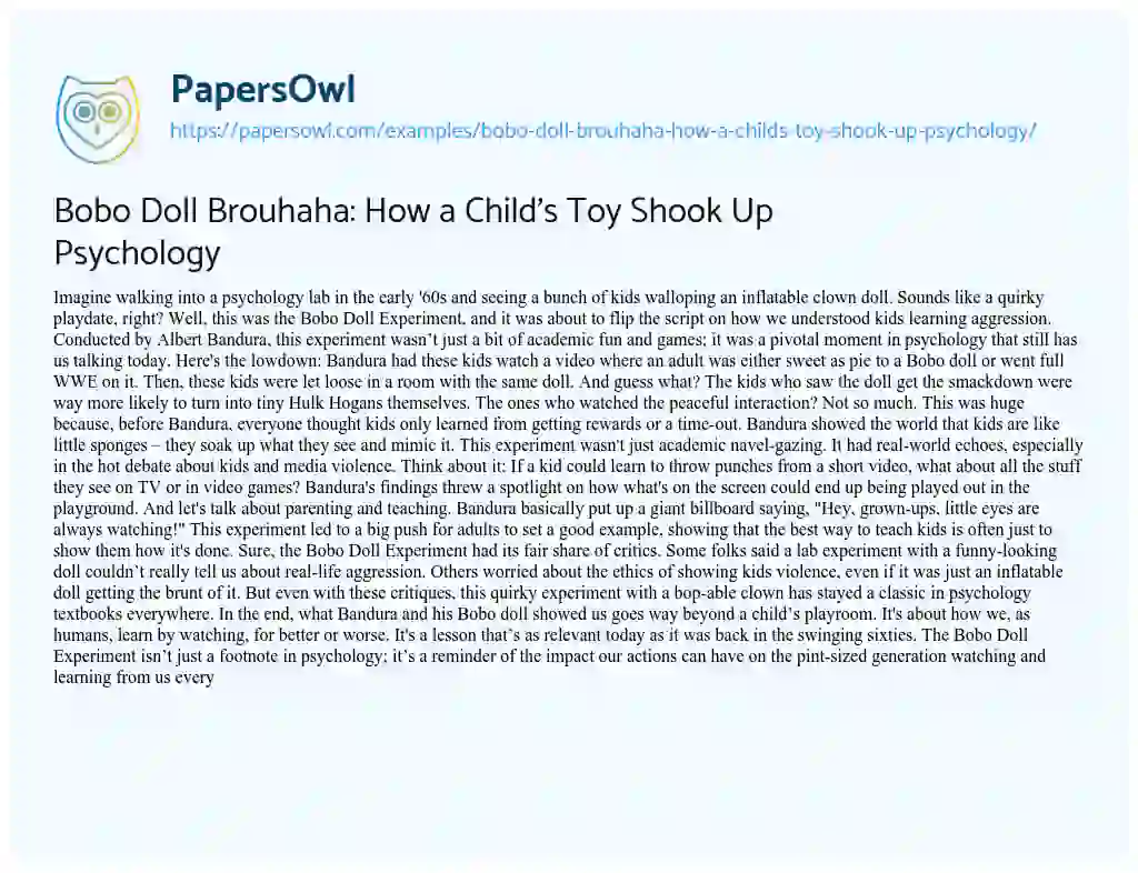 Essay on Bobo Doll Brouhaha: how a Child’s Toy Shook up Psychology