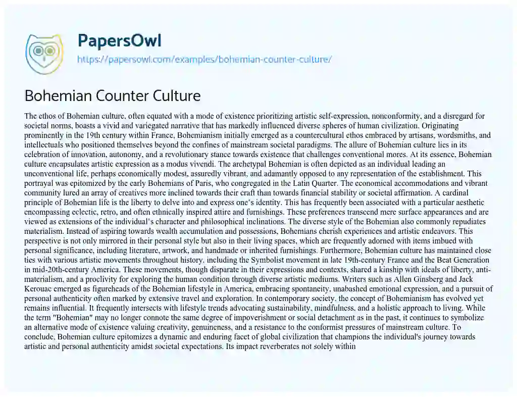 Essay on Bohemian Counter Culture