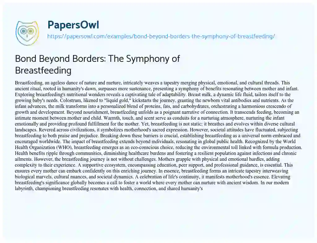 Essay on Bond Beyond Borders: the Symphony of Breastfeeding