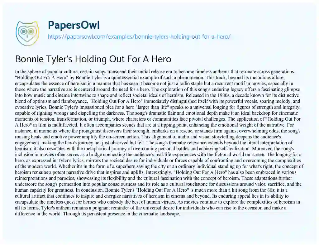 Essay on Bonnie Tyler’s Holding out for a Hero