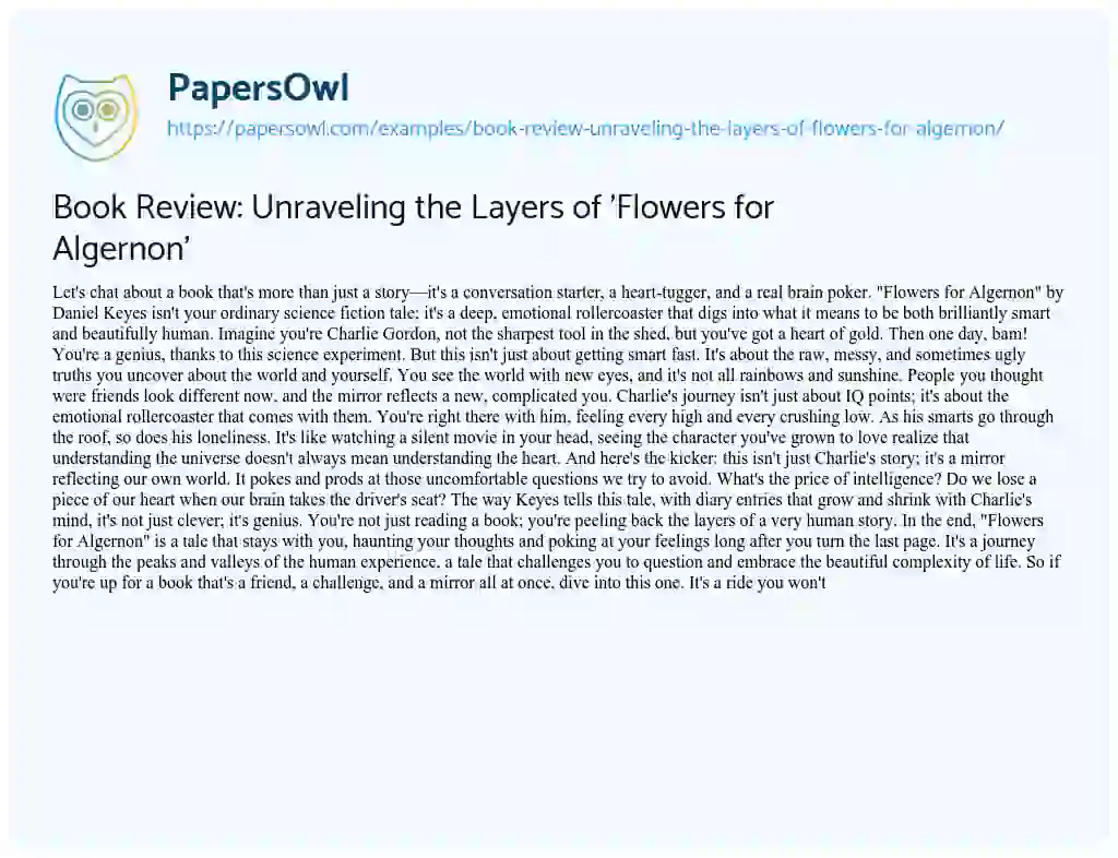 Essay on Book Review: Unraveling the Layers of ‘Flowers for Algernon’