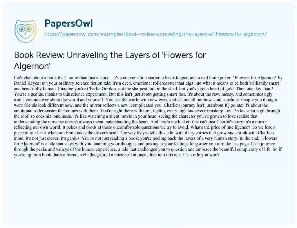 flowers for algernon book essay