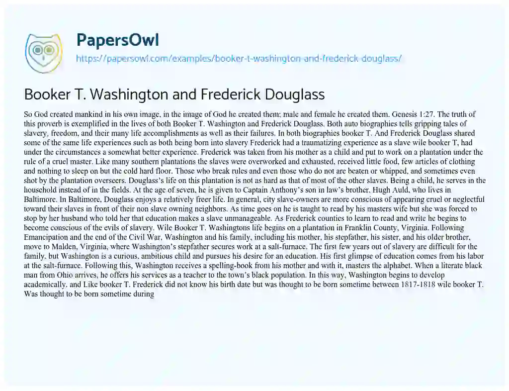 Booker T. Washington and Frederick Douglass essay